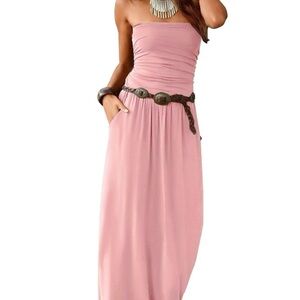 Elegant Pink Strapless Maxi Dress